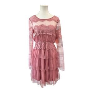 Entro Gracie Dress Size Medium Tiered Tulle Lace Overlay Whimsy Fairy Balletcore
